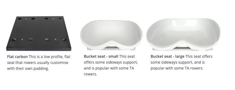 Three Swift adaptive seat options: Flat carbon, Bucket seat small, Bucket seat large