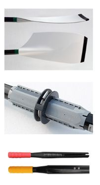 Swift oar details: blade tip, sleeve and collar, handle and grips