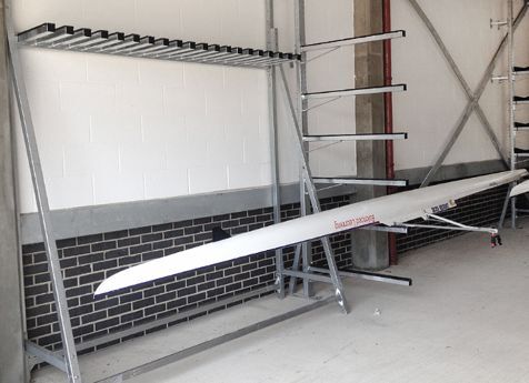Indoor wall-mounted Swift boat and oar rack with single 1x stored