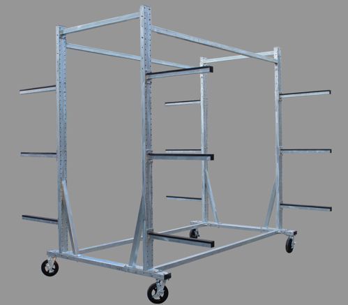 Swift regatta rack, angled view of a double-sided mobile rack on castors
