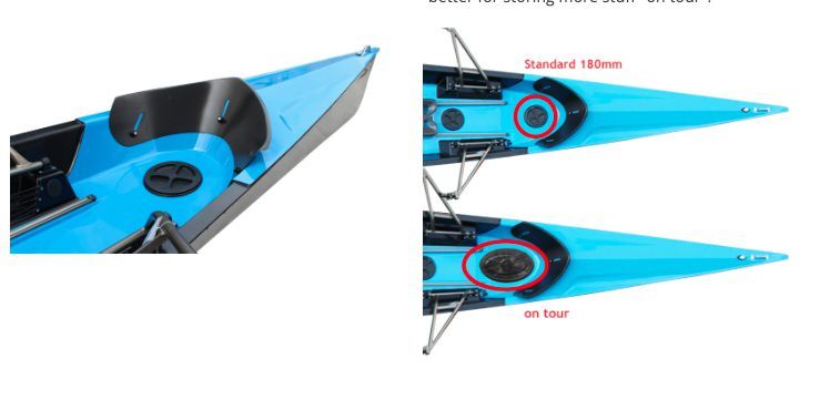 Bow deck hatch comparison: Standard 180mm (top) and oval 'on tour' hatch (bottom)