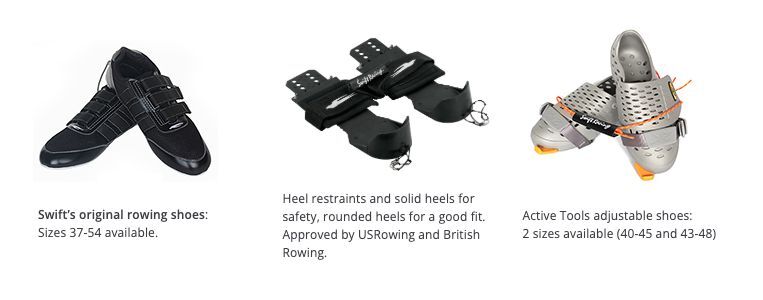 Swift's original rowing shoes, Heel restraints / Flexfoot, Active Tools adjustable shoes