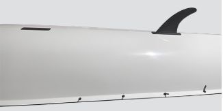 Coastal boat side view showing sliding wave break and standard fin