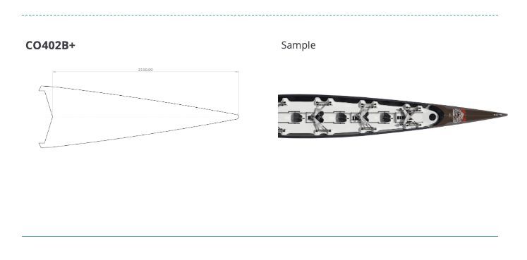 CO402B+ bow deck wrap template line drawing and Swift's original sample design with red and black motif on white