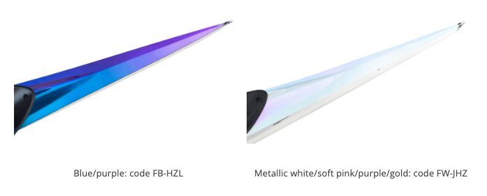 Chameleon swatches: Blue/purple FB-HZL and Metallic white/soft pink/purple/gold FW-JHZ