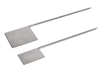 Two stainless steel Swift rudder plates, standard 50x80mm and large 80x100mm