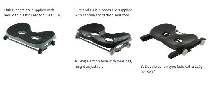 Three Touring Gig seat options: Sea33B plastic, Single action carbon, Double action carbon