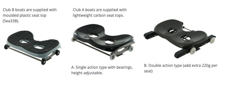 Three Trainer seat options: Sea33B plastic, Single action carbon, Double action carbon